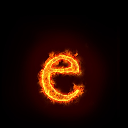 fire alphabets in flame, small letter eの写真素材