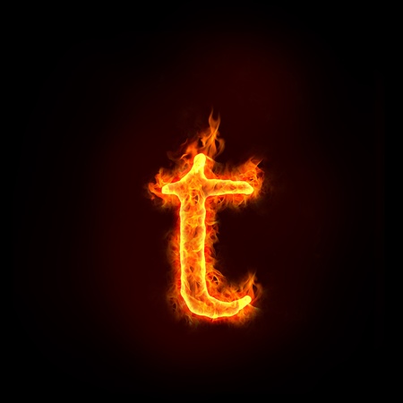fire alphabets in flame, small letter tの写真素材