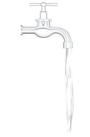 a water tap with realistic flowing water, on a white backgroundのイラスト素材
