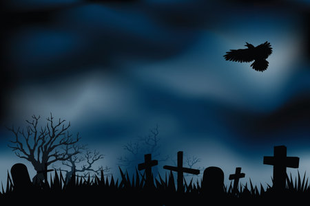 graveyard background, with ghosts shadow flying aroundのイラスト素材