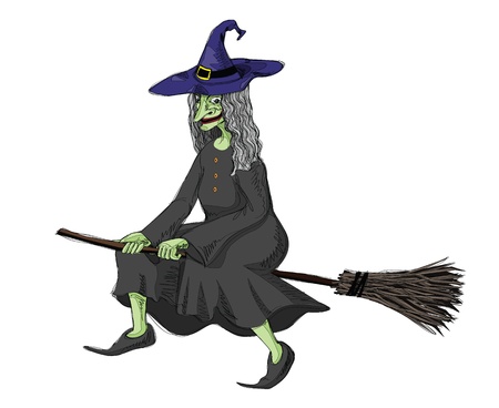 illustration of witch, riding on a broomstick.のイラスト素材