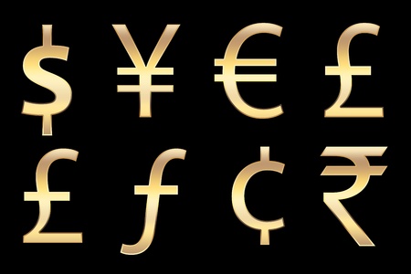 all currencies symbols in gold, for business concepts.の写真素材