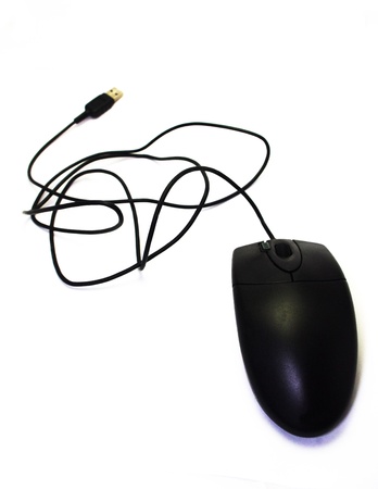 isolated computer mouse with entangled wire, for internet, business, concept usage.の写真素材