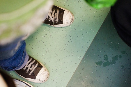 looking down a pair of shoesの写真素材