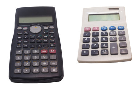 2 kind of calculators isolated on white, for concepts or traditional and technological.