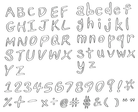 set of handwritting alphabets, numbers and symbols as pencil styleのイラスト素材