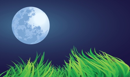 full moon night illustrations, countryside setting.のイラスト素材