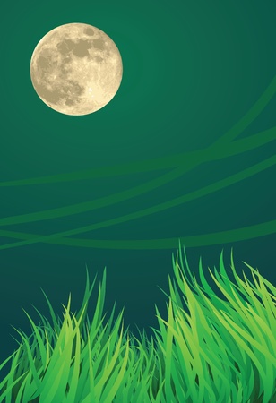 full moon night illustrations, windy and countryside settingのイラスト素材