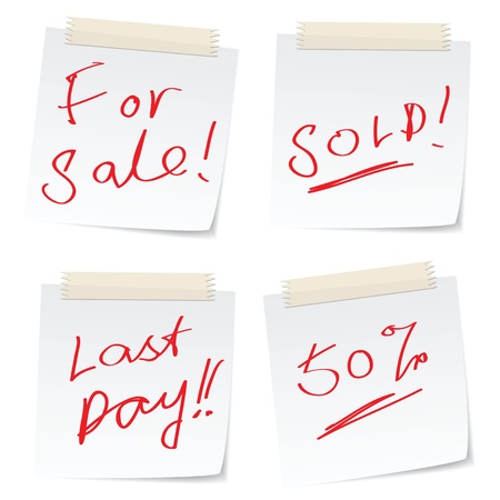 handwritten message related to sale on paper notes.のイラスト素材