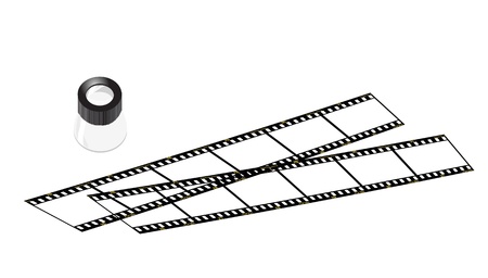 illustrations of slide loupe and slide films, old way of taking photos.のイラスト素材