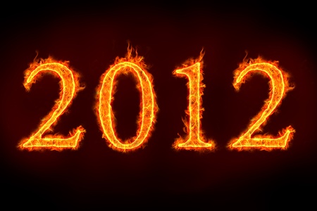 2012 sign on fire, to illustrate celebrations or so called doomsday.の写真素材