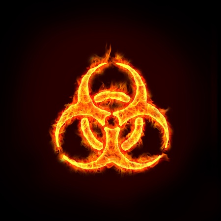 a burning biohazard sign with flames, for concepts.の写真素材