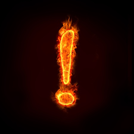 exclamation sign in flame, for attentions concept.の写真素材