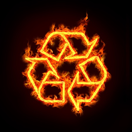 recycle concept, with a burning recycle sign.の写真素材