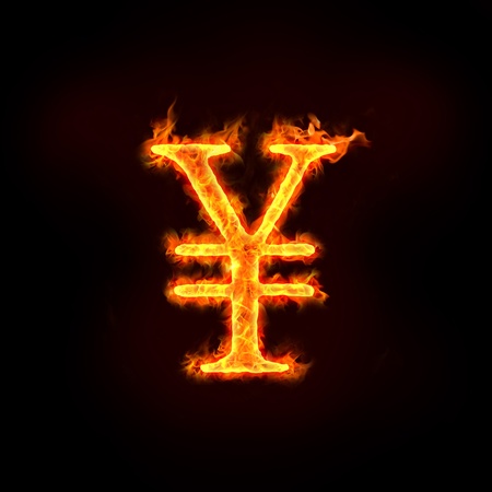 Japanese yen or chinese yuan sign in flames, check my profile for fire series.の写真素材