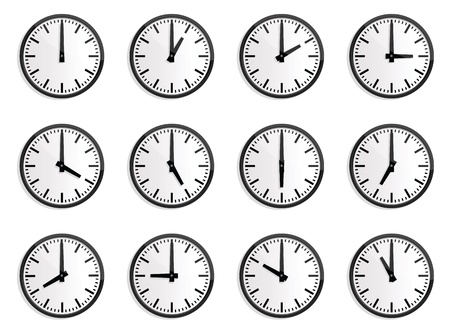 illustrations of wall clock for every hours, to indicate world international time.のイラスト素材