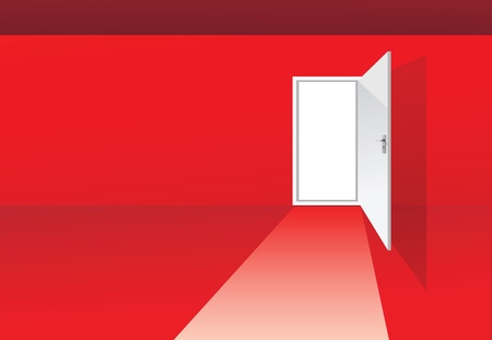 illustrations of a red room with opened doorのイラスト素材