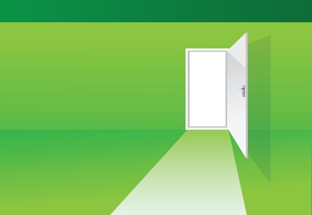 illustrations of a green room with opened doorのイラスト素材