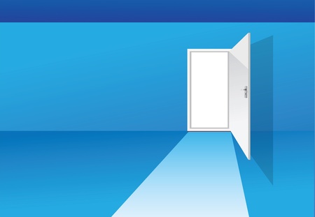 illustrations of a blue room with opened doorのイラスト素材