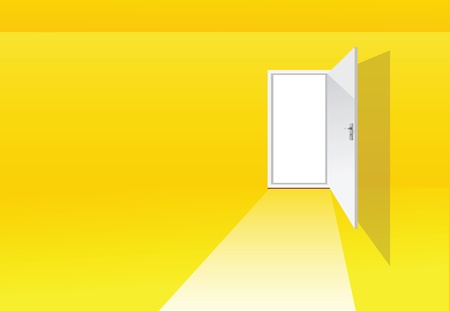 illustrations of a yellow room with opened doorのイラスト素材