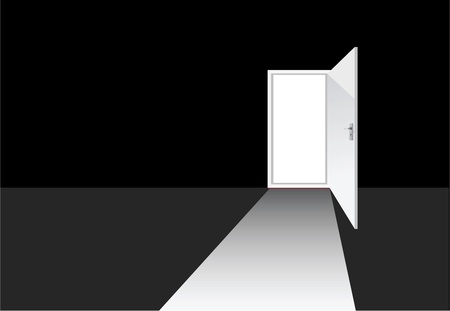 illustrations of a black room with opened doorのイラスト素材