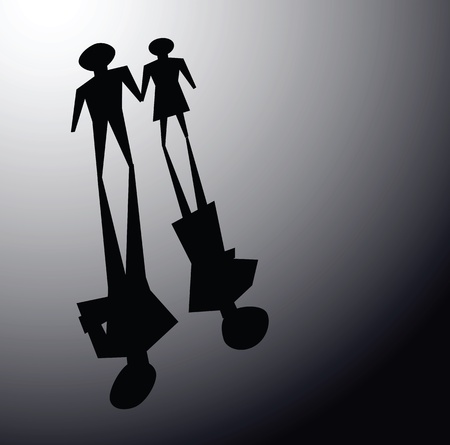 illustrations of broken relationship, couple shadow was ignoring each other.のイラスト素材