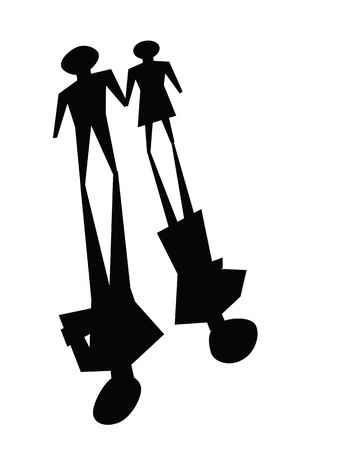 illustrations of broken relationship, couple shadow was ignoring each other.のイラスト素材