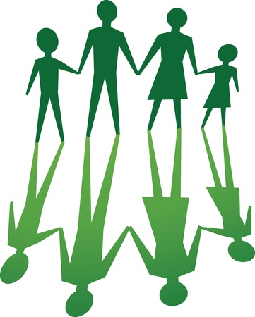 silhouette of family, in green tone.のイラスト素材