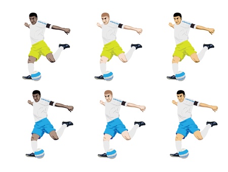 set of soccer players for caucasian, african, and asian lookalike.のイラスト素材