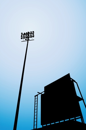 vector illustrations of stadium, with silhouettes of floodlight and scoreboard.のイラスト素材