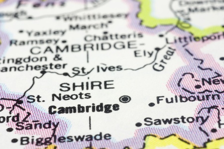 close up of Cambridge city on map, of Englandの写真素材