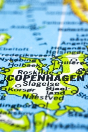 Close up of Copenhagen on map, capital city of denmark.の写真素材