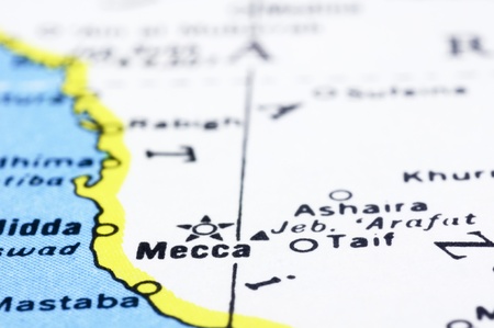 a close up shot of mecca on map, Saudi Arabiaの写真素材