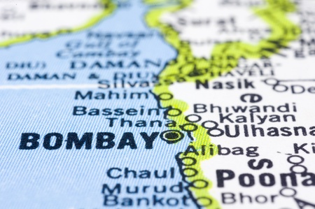 A close up shot of Bombay on map, city of indiaの写真素材