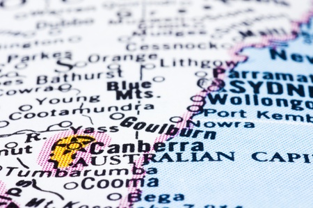 a close up shot of Canberra on map, capital city of australia.
の写真素材