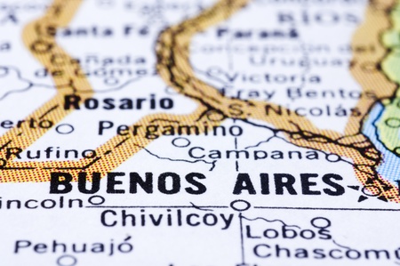 A close up shot of Buenos Aires on map, capital of Argentina.の写真素材