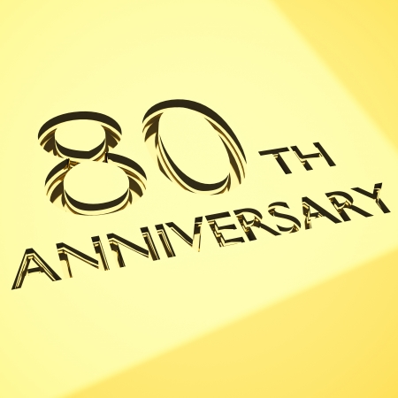 gold engraving of 80th anniversary words, for celebrations. 3d render.の写真素材