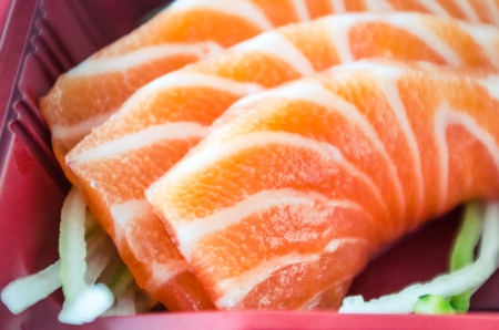 Japanese food, salmon sashimi in bento box. の写真素材