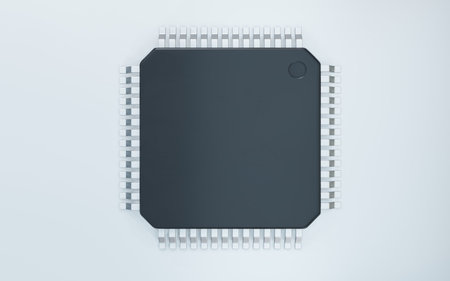 3d render of microchip or semiconductor chip, for computing.