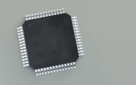 3d render of microchip or semiconductor chip, for computing.