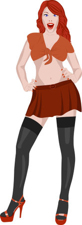 redhead girl in stockingsのイラスト素材