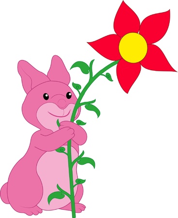 rabbit with flowerのイラスト素材