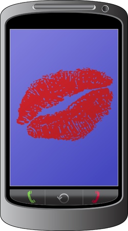 Imprint of lipstick od on display cellphoneのイラスト素材