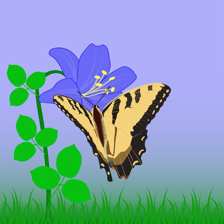butterfly sitting on blue flowerのイラスト素材