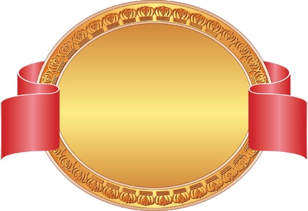 golden background with crowns and red ribbonのイラスト素材