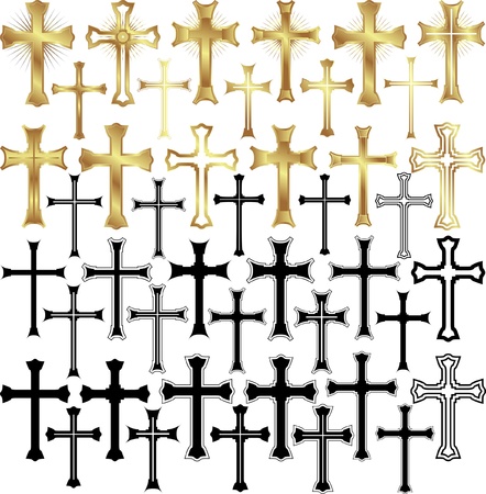 set of  illustration -  gold and black crossesのイラスト素材