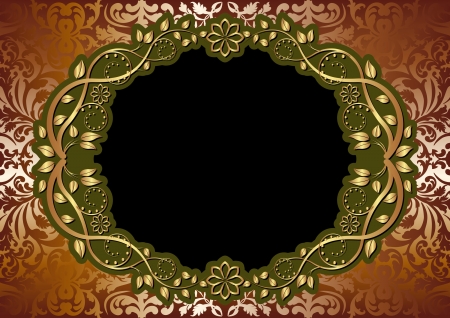 gold brown background with oval floral borderのイラスト素材