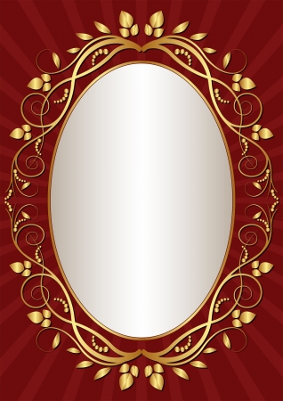 dark red  background with gold oval frameのイラスト素材