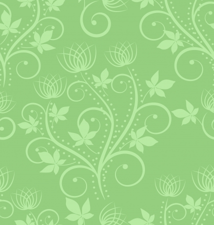 green background with floral ornaments - seamlessのイラスト素材