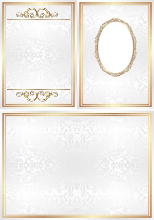 white and gold invitation template with transparent space insert oval frame for pictureのイラスト素材